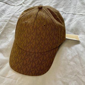 NWT Michael Kors Printed MK Monogram Logo Women’s Brown Strap Back Baseball Cap